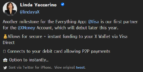 X选择Visa作为迈向“万能应用”目标的首个数字钱包合作伙伴